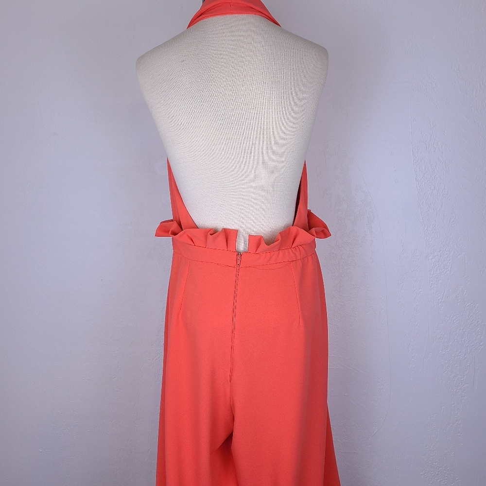ASOS Halter Paperbag Coral Wide Leg Jumpsuit - Picture 6 of 12